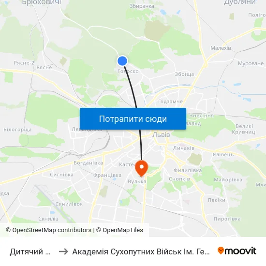 Дитячий Диспансер to Академія Сухопутних Військ Ім. Гетьмана Петра Сагайдачного map