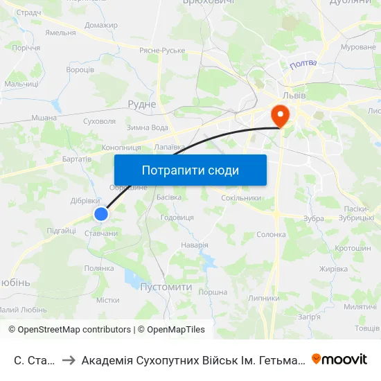 С. Ставчани to Академія Сухопутних Військ Ім. Гетьмана Петра Сагайдачного map