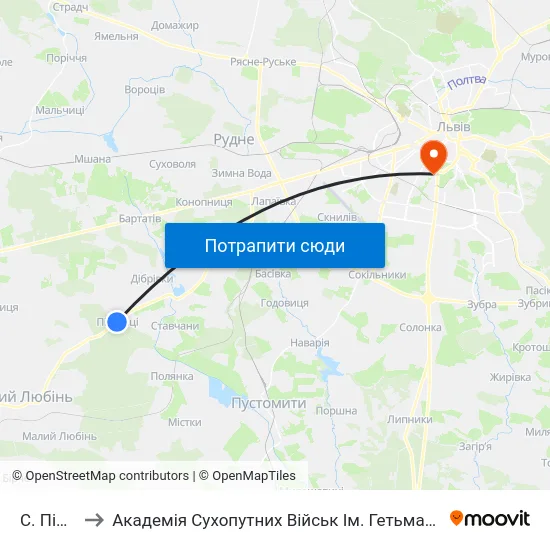 С. Підгайці to Академія Сухопутних Військ Ім. Гетьмана Петра Сагайдачного map