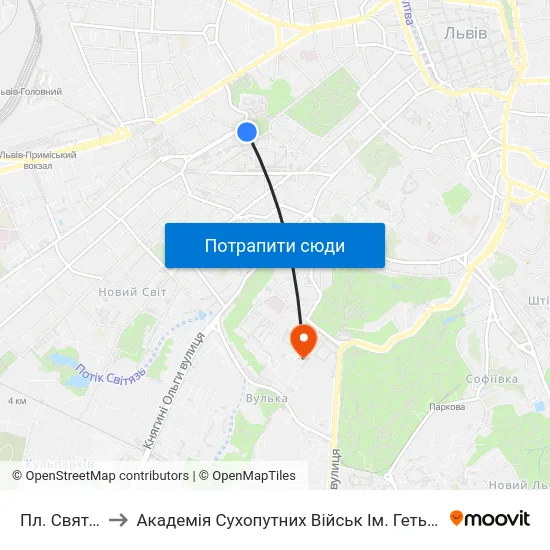 Пл. Святого Юра to Академія Сухопутних Військ Ім. Гетьмана Петра Сагайдачного map