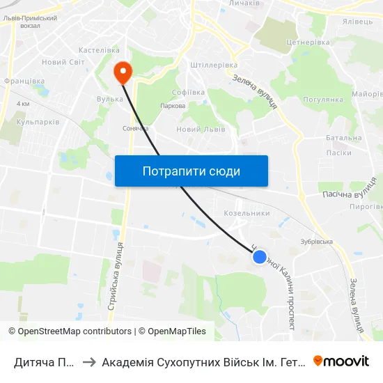 Дитяча Поліклініка to Академія Сухопутних Військ Ім. Гетьмана Петра Сагайдачного map