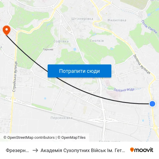 Фрезерний Завод to Академія Сухопутних Військ Ім. Гетьмана Петра Сагайдачного map