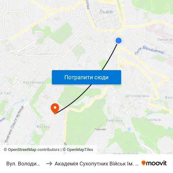 Вул. Володимира Шухевича to Академія Сухопутних Військ Ім. Гетьмана Петра Сагайдачного map