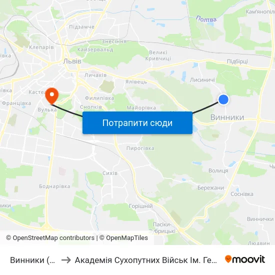 Винники (Госпіталь) to Академія Сухопутних Військ Ім. Гетьмана Петра Сагайдачного map