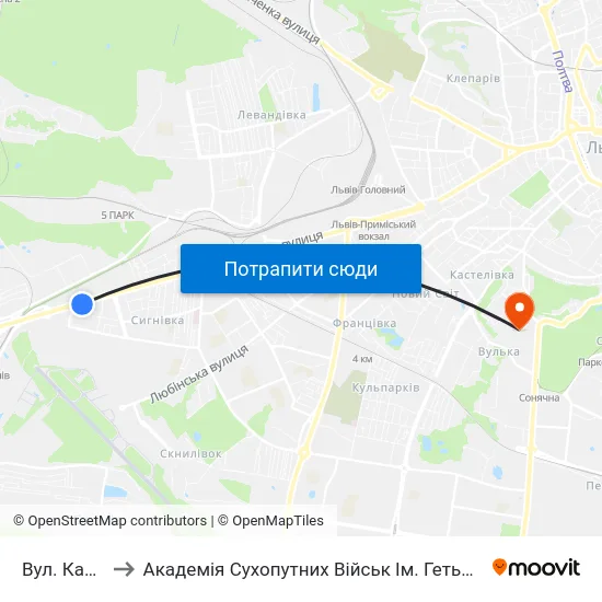 Вул. Каховська to Академія Сухопутних Військ Ім. Гетьмана Петра Сагайдачного map