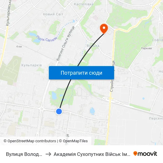 Вулиця Володимира Великого to Академія Сухопутних Військ Ім. Гетьмана Петра Сагайдачного map