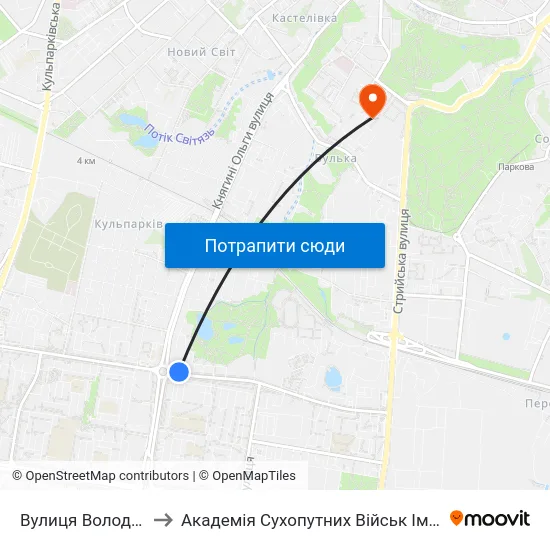 Вулиця Володимира Великого to Академія Сухопутних Військ Ім. Гетьмана Петра Сагайдачного map