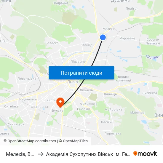 Мелехів, Вулиця Нова to Академія Сухопутних Військ Ім. Гетьмана Петра Сагайдачного map