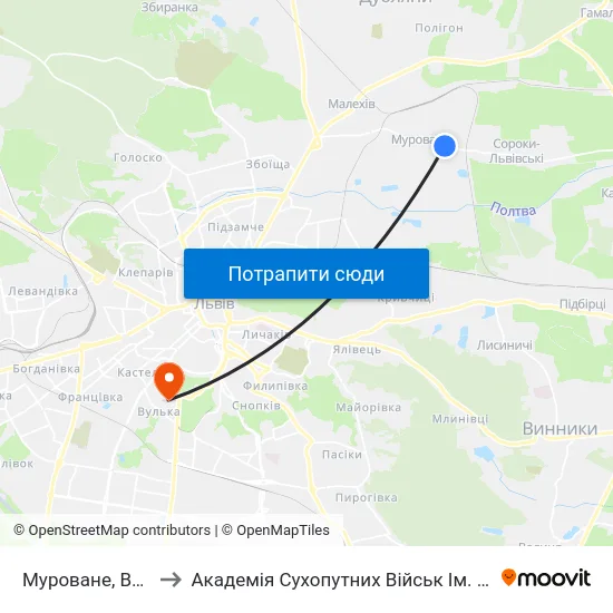 Муроване, Вулиця Підлипи to Академія Сухопутних Військ Ім. Гетьмана Петра Сагайдачного map