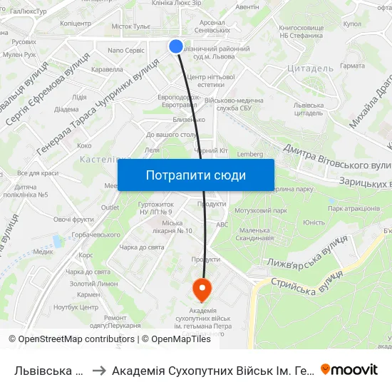 Львівська Політехніка to Академія Сухопутних Військ Ім. Гетьмана Петра Сагайдачного map