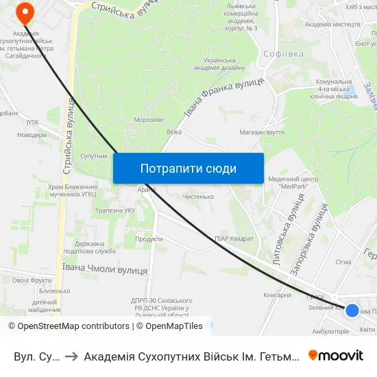 Вул. Сумська to Академія Сухопутних Військ Ім. Гетьмана Петра Сагайдачного map