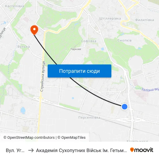 Вул. Угорська to Академія Сухопутних Військ Ім. Гетьмана Петра Сагайдачного map