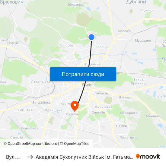 Вул. Щурата to Академія Сухопутних Військ Ім. Гетьмана Петра Сагайдачного map