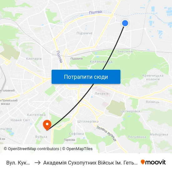 Вул. Кукурудзяна to Академія Сухопутних Військ Ім. Гетьмана Петра Сагайдачного map
