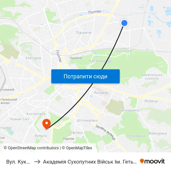 Вул. Кукурудзяна to Академія Сухопутних Військ Ім. Гетьмана Петра Сагайдачного map