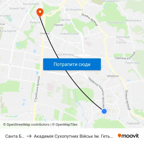 Санта Барбара to Академія Сухопутних Військ Ім. Гетьмана Петра Сагайдачного map