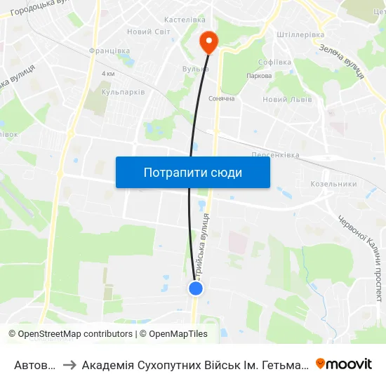 Автовокзал to Академія Сухопутних Військ Ім. Гетьмана Петра Сагайдачного map