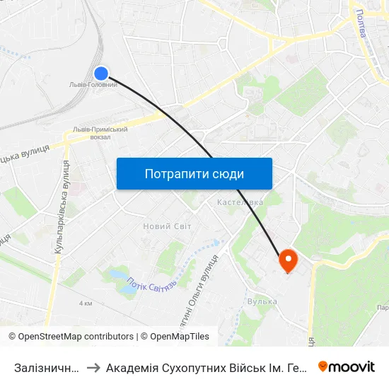 Залізничний Вокзал to Академія Сухопутних Військ Ім. Гетьмана Петра Сагайдачного map