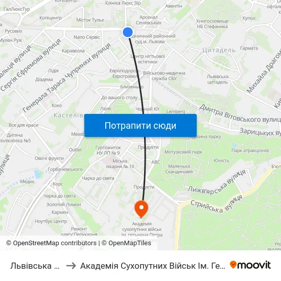 Львівська Політехніка to Академія Сухопутних Військ Ім. Гетьмана Петра Сагайдачного map
