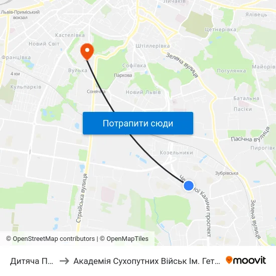 Дитяча Поліклініка to Академія Сухопутних Військ Ім. Гетьмана Петра Сагайдачного map
