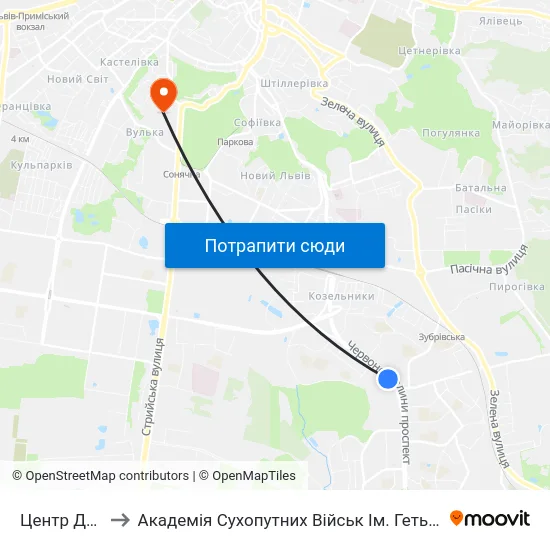 Центр Довженка to Академія Сухопутних Військ Ім. Гетьмана Петра Сагайдачного map