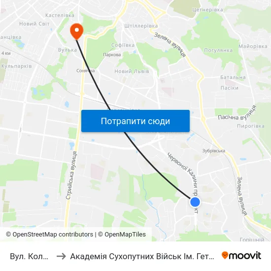 Вул. Коломийська to Академія Сухопутних Військ Ім. Гетьмана Петра Сагайдачного map