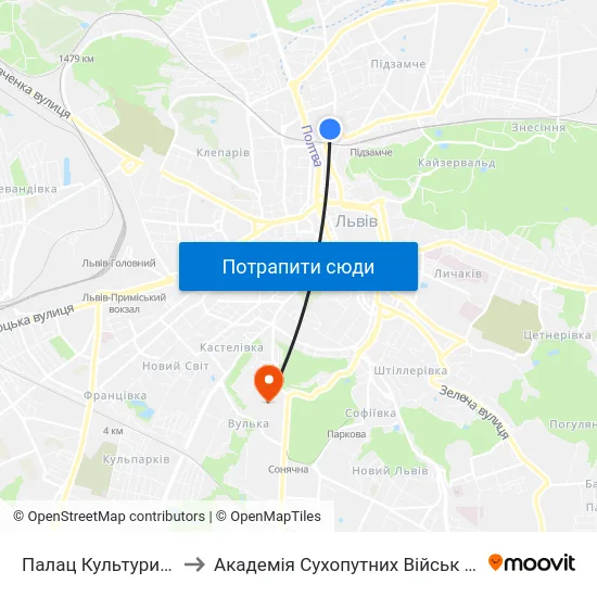 Палац Культури Ім. Гната Хоткевича to Академія Сухопутних Військ Ім. Гетьмана Петра Сагайдачного map