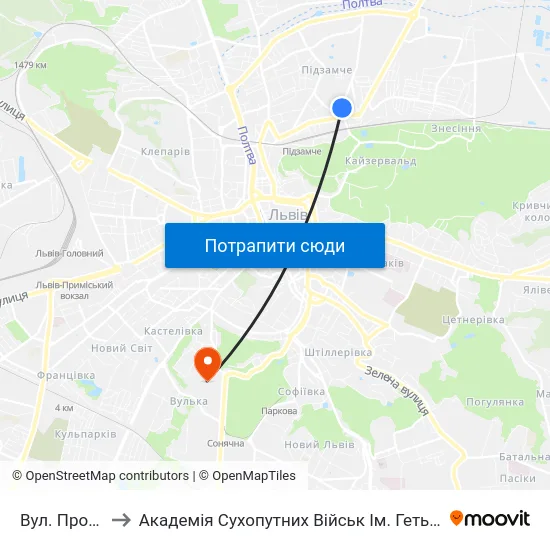 Вул. Промислова to Академія Сухопутних Військ Ім. Гетьмана Петра Сагайдачного map