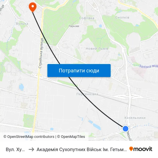 Вул. Хуторівка to Академія Сухопутних Військ Ім. Гетьмана Петра Сагайдачного map
