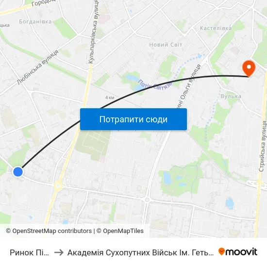 Ринок Південний to Академія Сухопутних Військ Ім. Гетьмана Петра Сагайдачного map