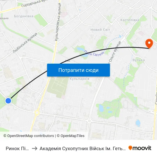 Ринок Південний to Академія Сухопутних Військ Ім. Гетьмана Петра Сагайдачного map