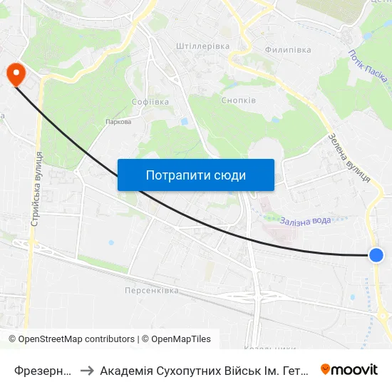 Фрезерний Завод to Академія Сухопутних Військ Ім. Гетьмана Петра Сагайдачного map