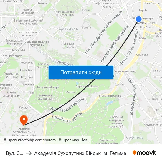 Вул. Зелена to Академія Сухопутних Військ Ім. Гетьмана Петра Сагайдачного map