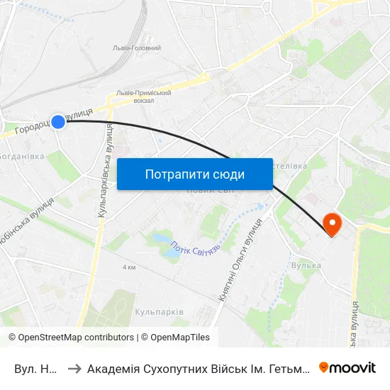 Вул. Народна to Академія Сухопутних Військ Ім. Гетьмана Петра Сагайдачного map