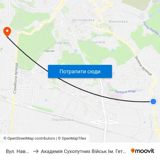 Вул. Навроцького to Академія Сухопутних Військ Ім. Гетьмана Петра Сагайдачного map