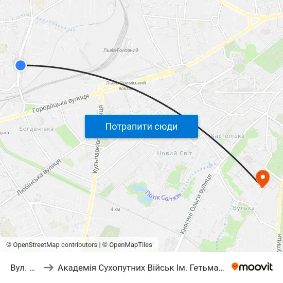 Вул. Сяйво to Академія Сухопутних Військ Ім. Гетьмана Петра Сагайдачного map