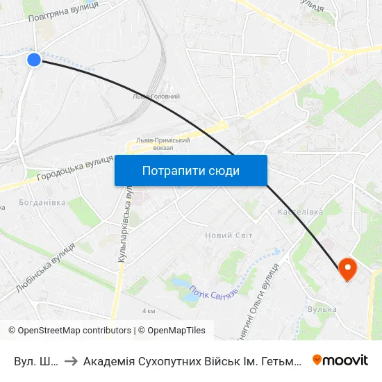 Вул. Широка to Академія Сухопутних Військ Ім. Гетьмана Петра Сагайдачного map