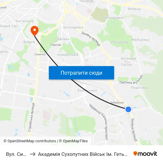 Вул. Сихівська to Академія Сухопутних Військ Ім. Гетьмана Петра Сагайдачного map