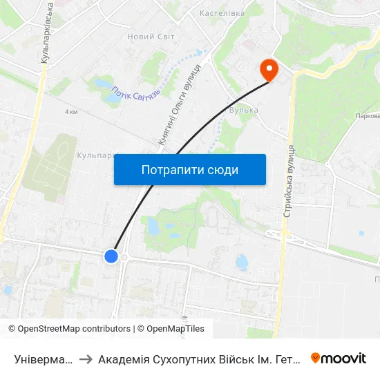 Універмаг "Океан" to Академія Сухопутних Військ Ім. Гетьмана Петра Сагайдачного map