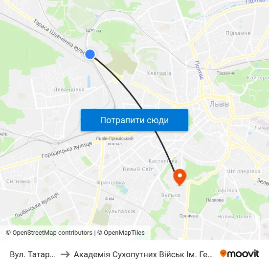 Вул. Татарбунарська to Академія Сухопутних Військ Ім. Гетьмана Петра Сагайдачного map
