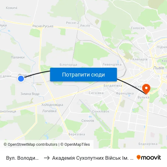 Вул. Володимира Великого to Академія Сухопутних Військ Ім. Гетьмана Петра Сагайдачного map