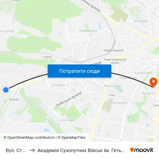 Вул. Станційна to Академія Сухопутних Військ Ім. Гетьмана Петра Сагайдачного map
