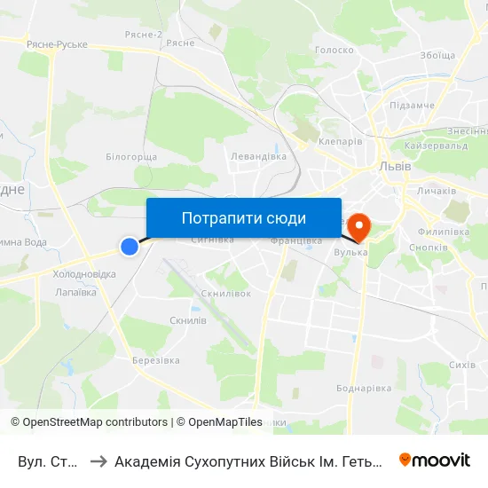 Вул. Станційна to Академія Сухопутних Військ Ім. Гетьмана Петра Сагайдачного map