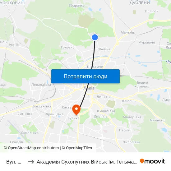Вул. Щурата to Академія Сухопутних Військ Ім. Гетьмана Петра Сагайдачного map