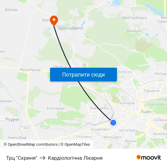 Трц "Скриня" to Кардіологічна Лікарня map
