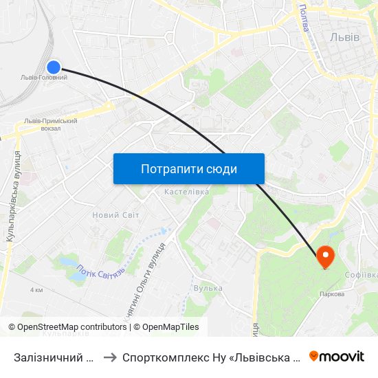 Залізничний Вокзал to Спорткомплекс Ну «Львівська Політехніка» map