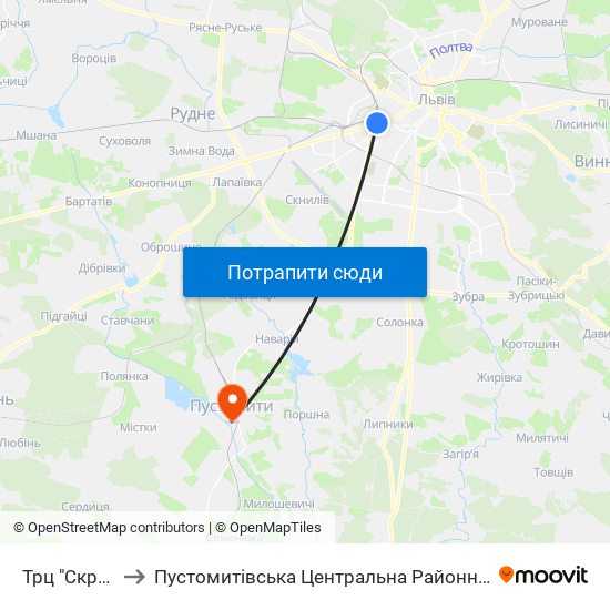 Трц "Скриня" to Пустомитівська Центральна Районна Лікарня map