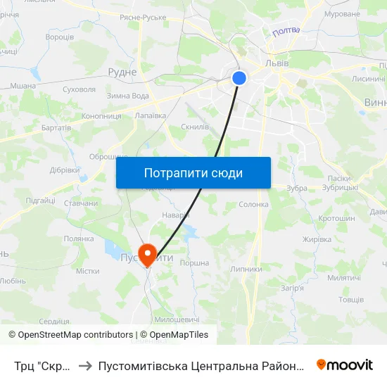 Трц "Скриня" to Пустомитівська Центральна Районна Лікарня map