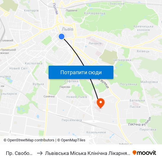 Пр. Свободи to Львівська Міська Клінічна Лікарня 8 map