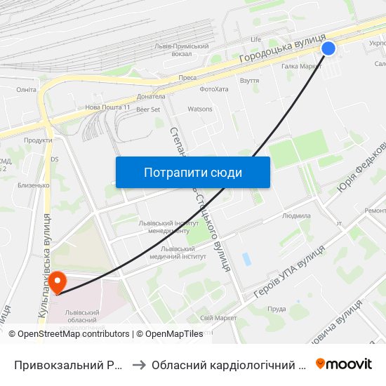 Привокзальний Ринок to Обласний кардіологічний центр map